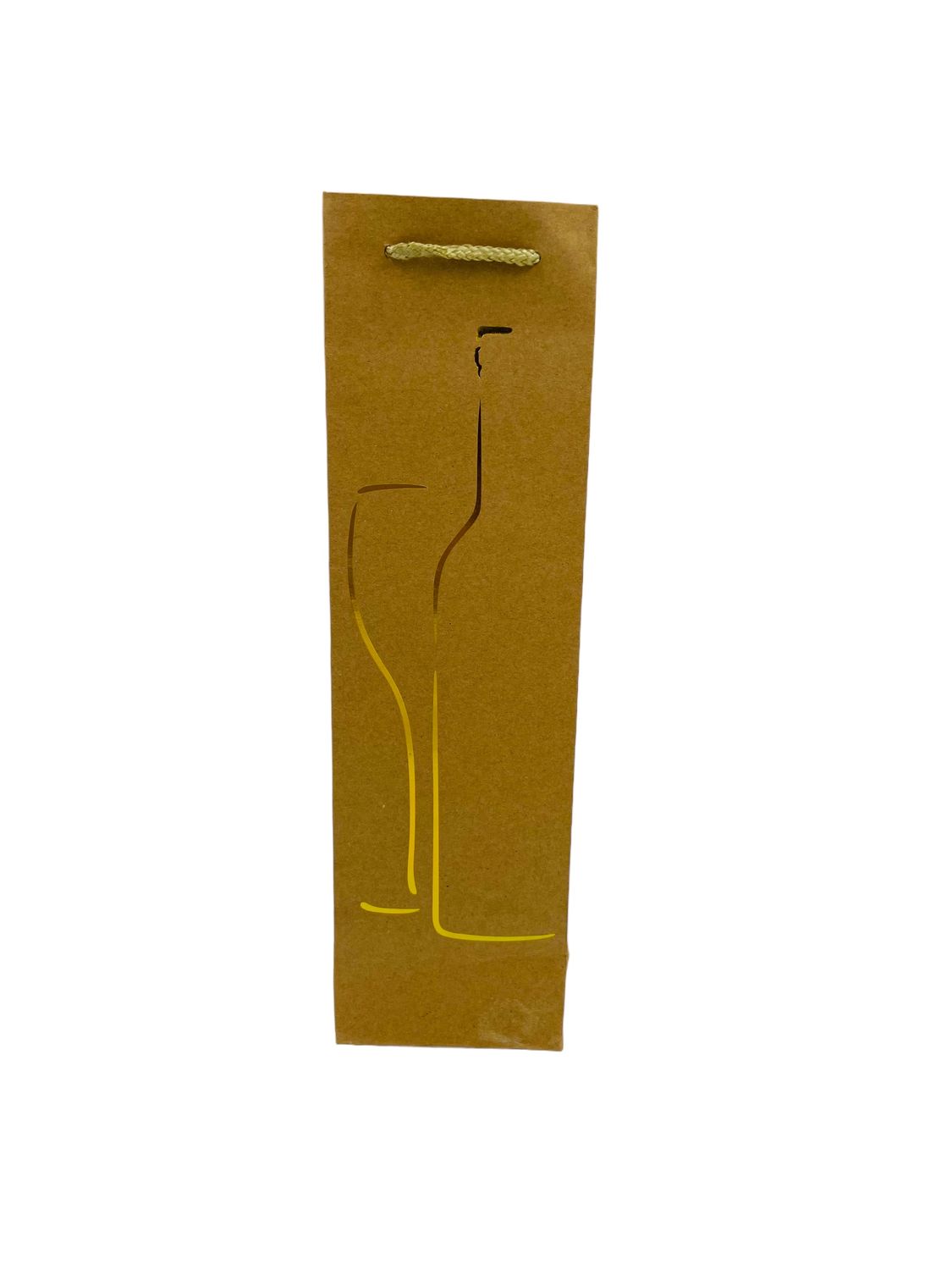 Bottle and Glass Gold Outline Brown Wine Bag PK3 (R10.50 Each)
