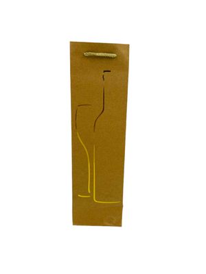 Bottle and Glass Gold Outline Brown Wine Bag PK3 (R10.50 Each)