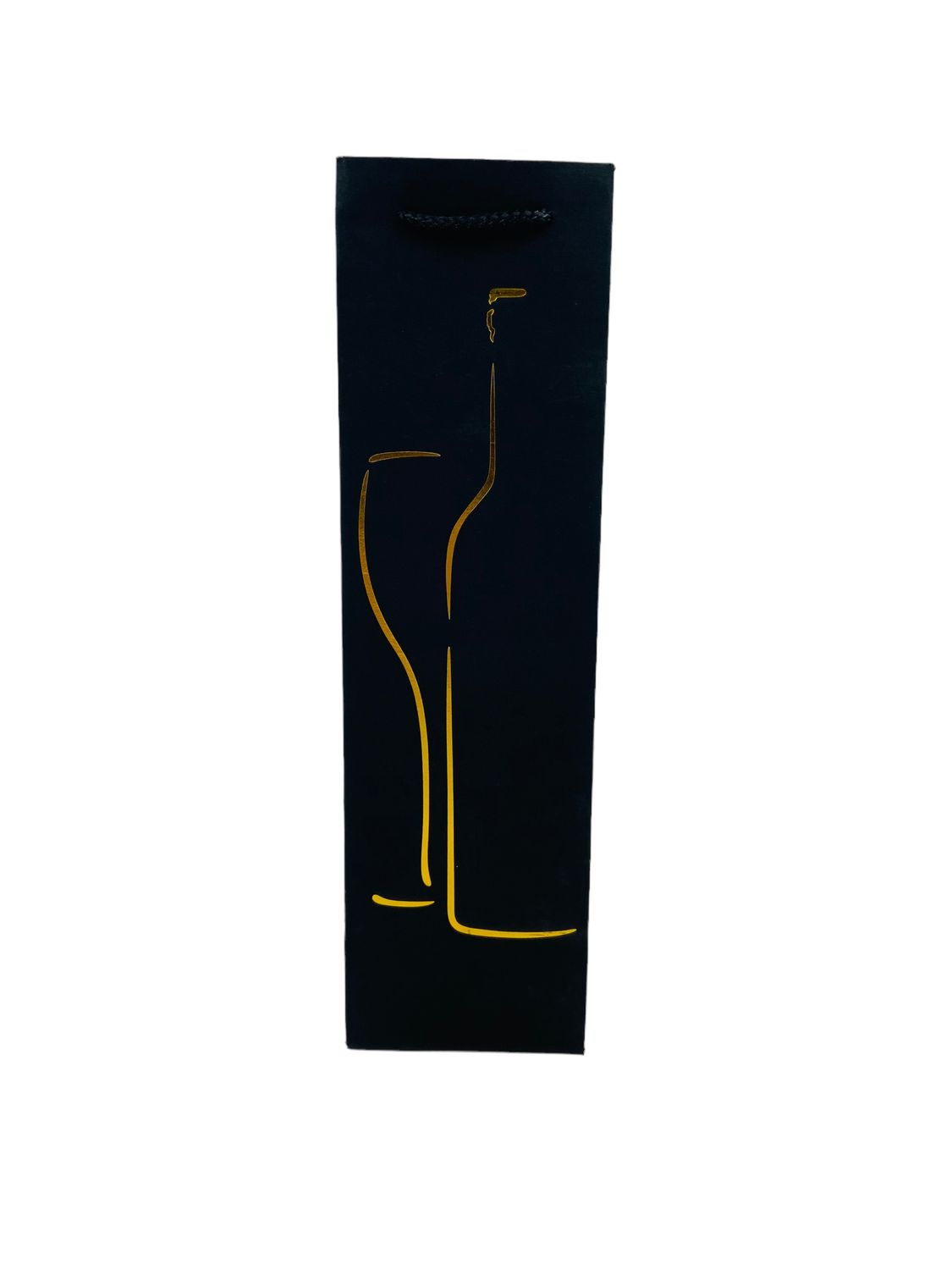 Bottle and Glass Gold Outline Black Wine Bag PK3 (R10.50 Each)