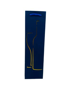 Bottle and Glass Gold Outline Blue Wine Bag PK3 (R10.50 Each)