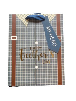 My Hero Happy Fathers Day Blue Scotch With Suspenders Large Gift Bag PK3 (R22.50 Each)