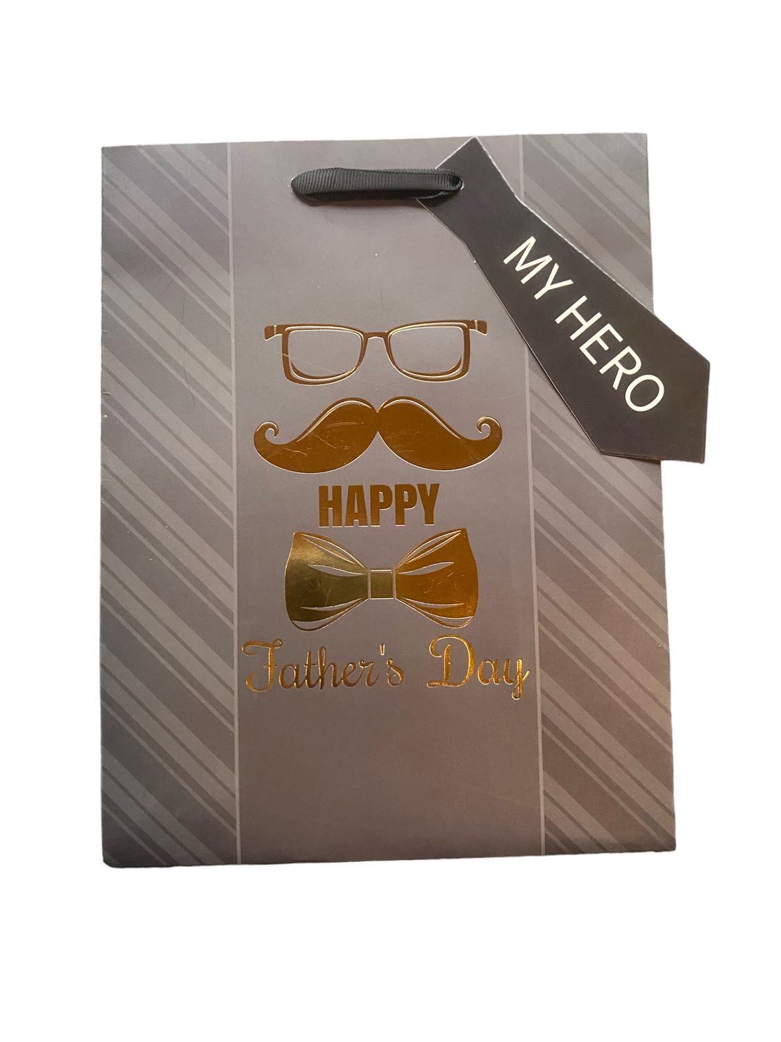 My Hero Happy Fathers Day Grey Diagonal Lines Medium Gift Bag PK3 (R20 Each)