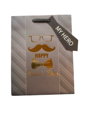 My Hero Happy Fathers Day Grey Diagonal Lines Medium Gift Bag PK3 (R20 Each)