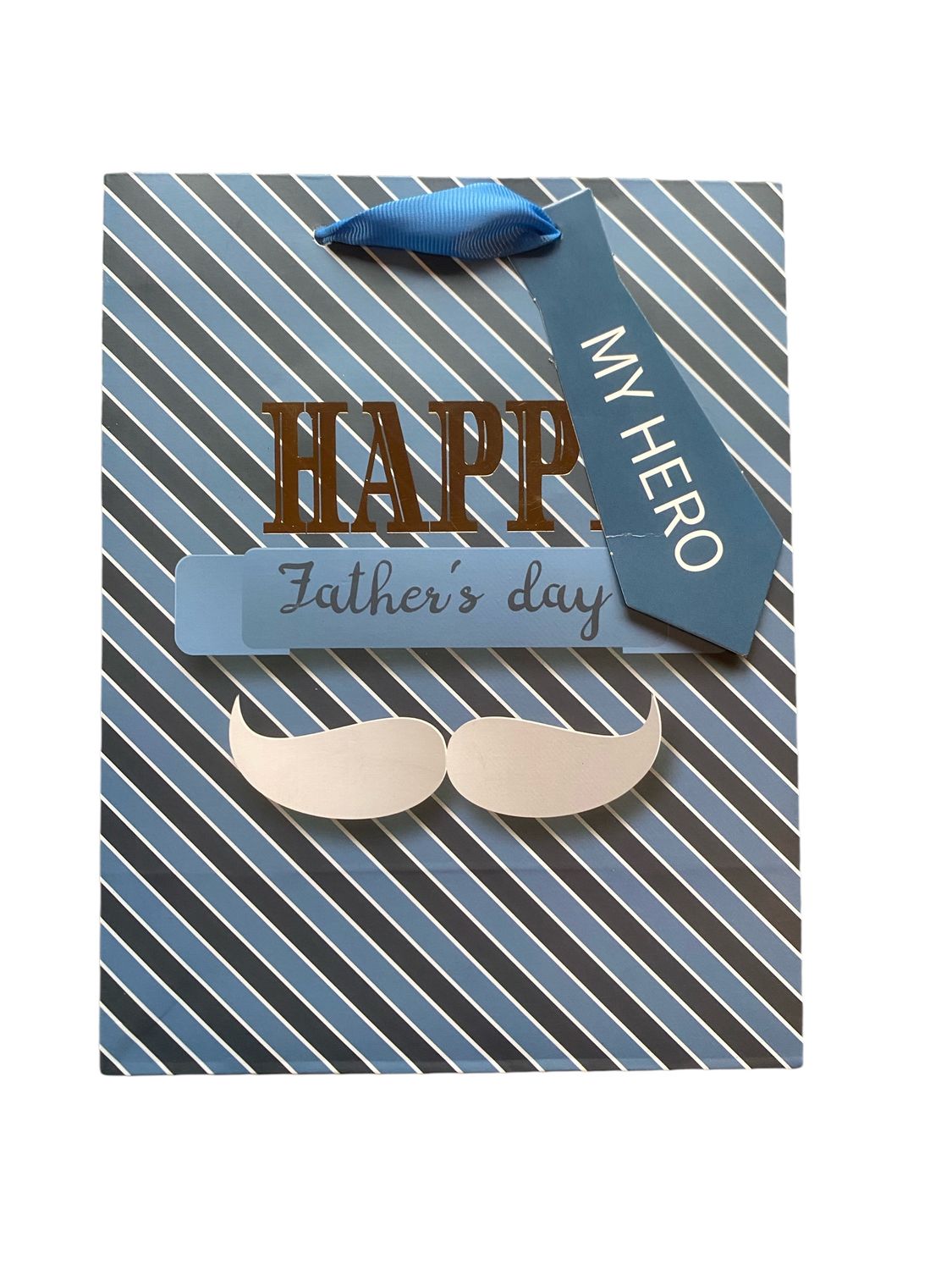 My Hero Happy Fathers Day Blue Diagonal Lines  Small Gift Bag PK3 (R13.50 Each)