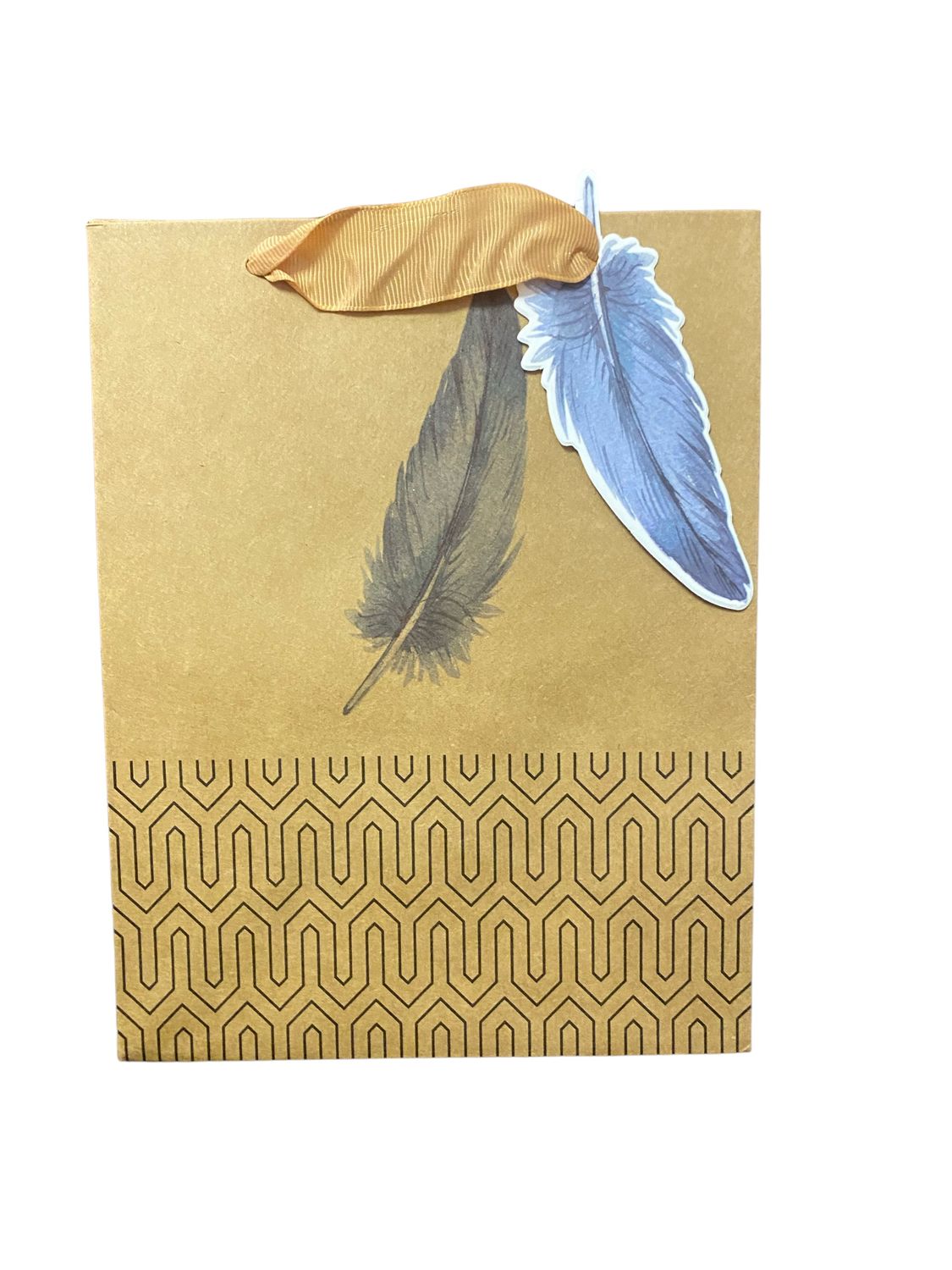 Blue Feather with Pattern Khaki Medium Gift Bag PK3 (R22.50 Each)