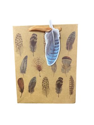Lined up Feathers Khaki Medium Gift Bag  PK3 (R22.50 Each)
