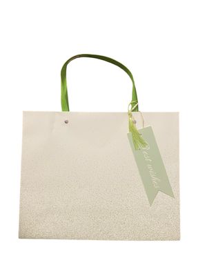 Best Wish White with Green Glitter Medium Horizontal Gift Bag PK3 (R19.50 Each)