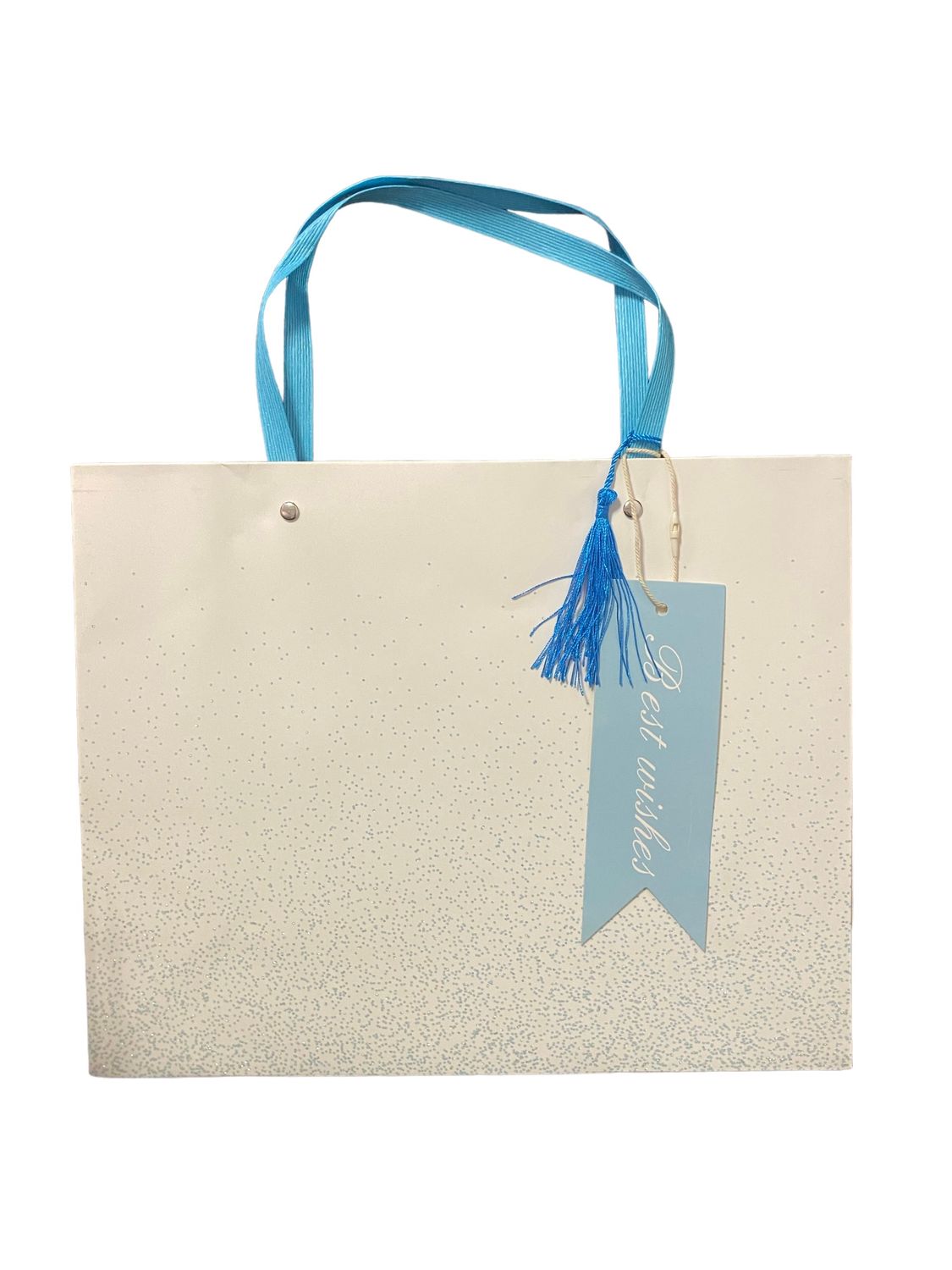 Best Wish White with Blue Glitter Medium Horizontal Gift Bag PK3 (R19.50 Each)