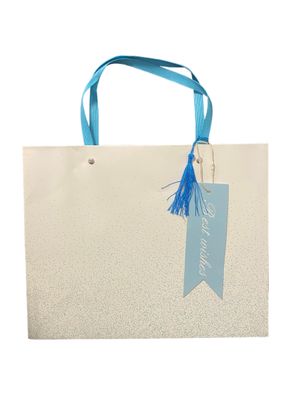 Best Wish White with Blue Glitter Medium Horizontal Gift Bag PK3 (R19.50 Each)