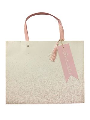 Best Wish White with Pink Glitter Medium Horizontal Gift Bag PK3 (R19.50 Each)