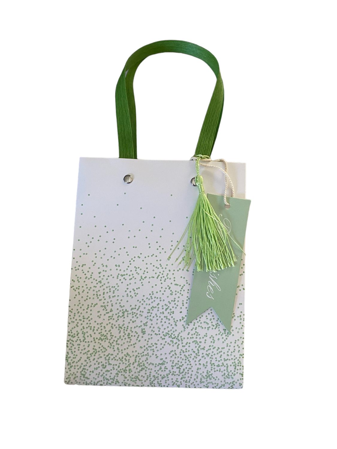 Best Wish White with Green Glitter Small Gift Bag PK3 (R13.50 Each)