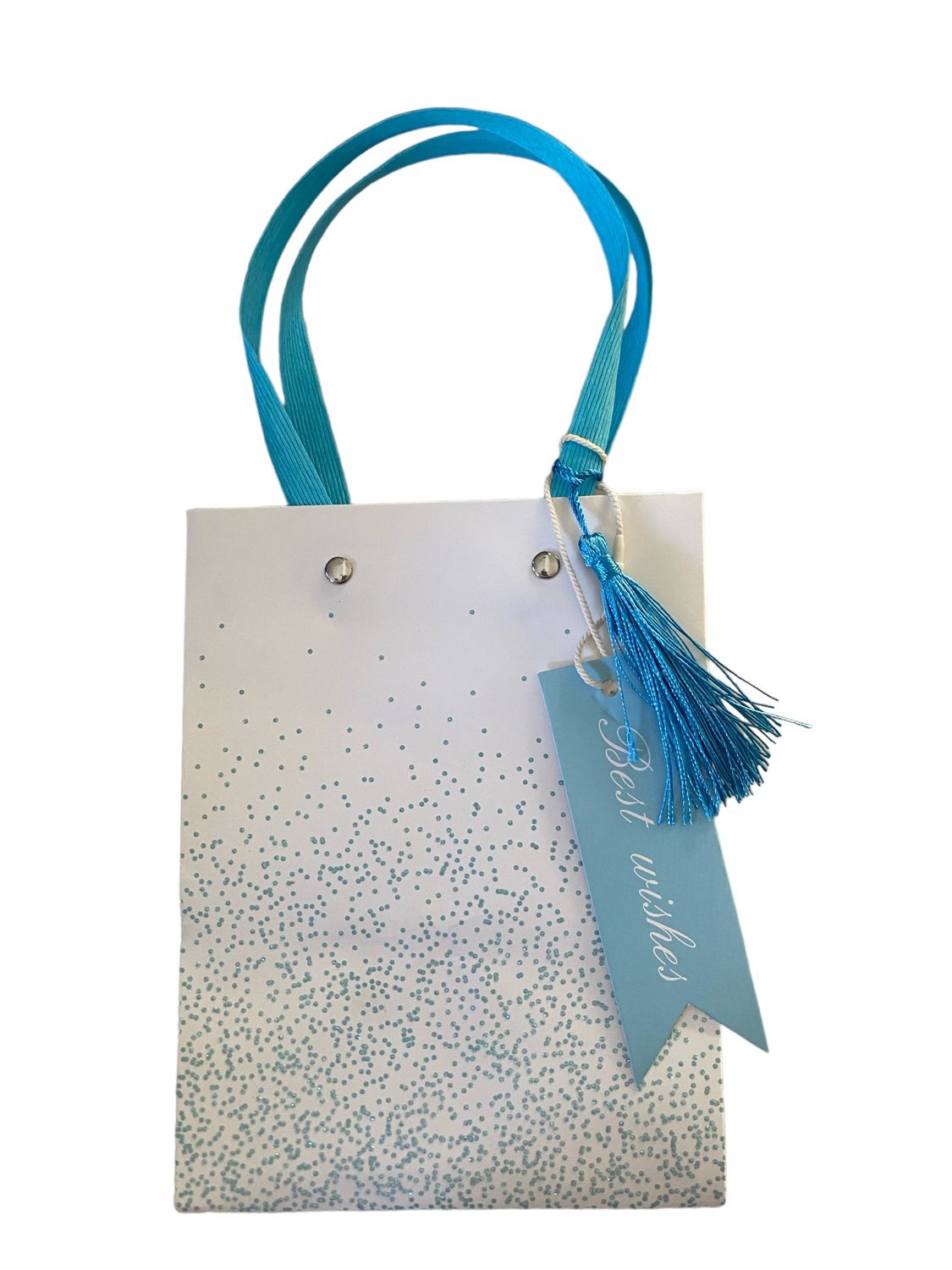 Best Wish White with Blue Glitter Small Gift Bag PK3 (R13.50 Each)