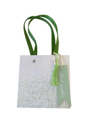 Best Wish White with Green Glitter Extra Small Gift Bag PK3 (R13.50 Each)