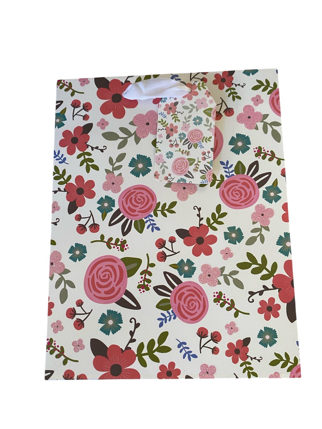 Flowers White Background Large Gift Bag PK3 (R27.50 Each)