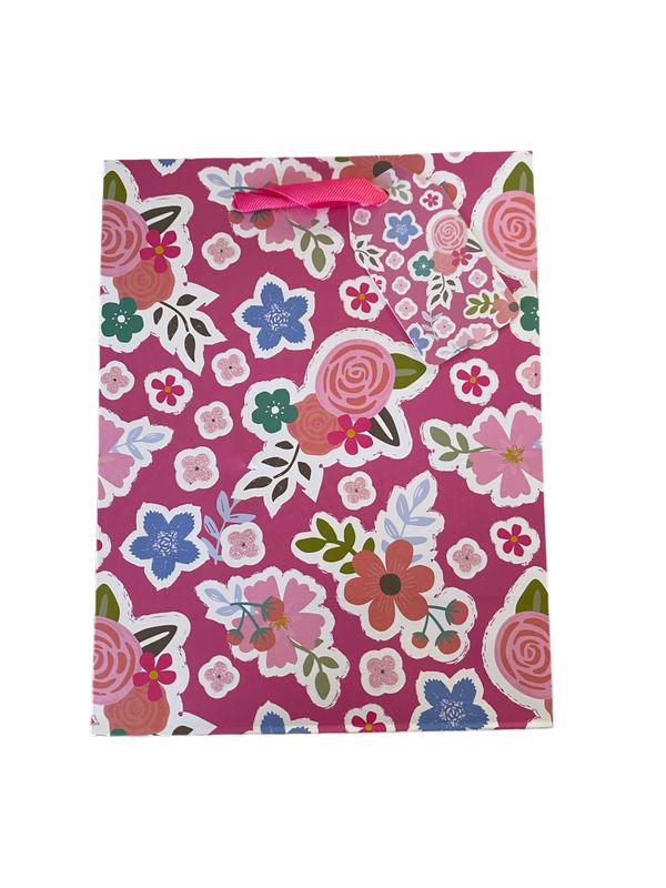 Flowers Pink Background Large Gift Bag PK3 (R27.50 Each)