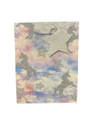 Unicorns &amp; Stars Silver Glitter In Clouds Medium Gift Bag PK3 (R17.50 Each)