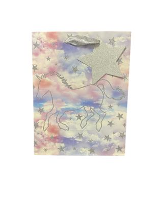 Unicorn &amp; Stars Silver Glitter In Clouds Medium Gift Bag PK3 (R17.50 Each)