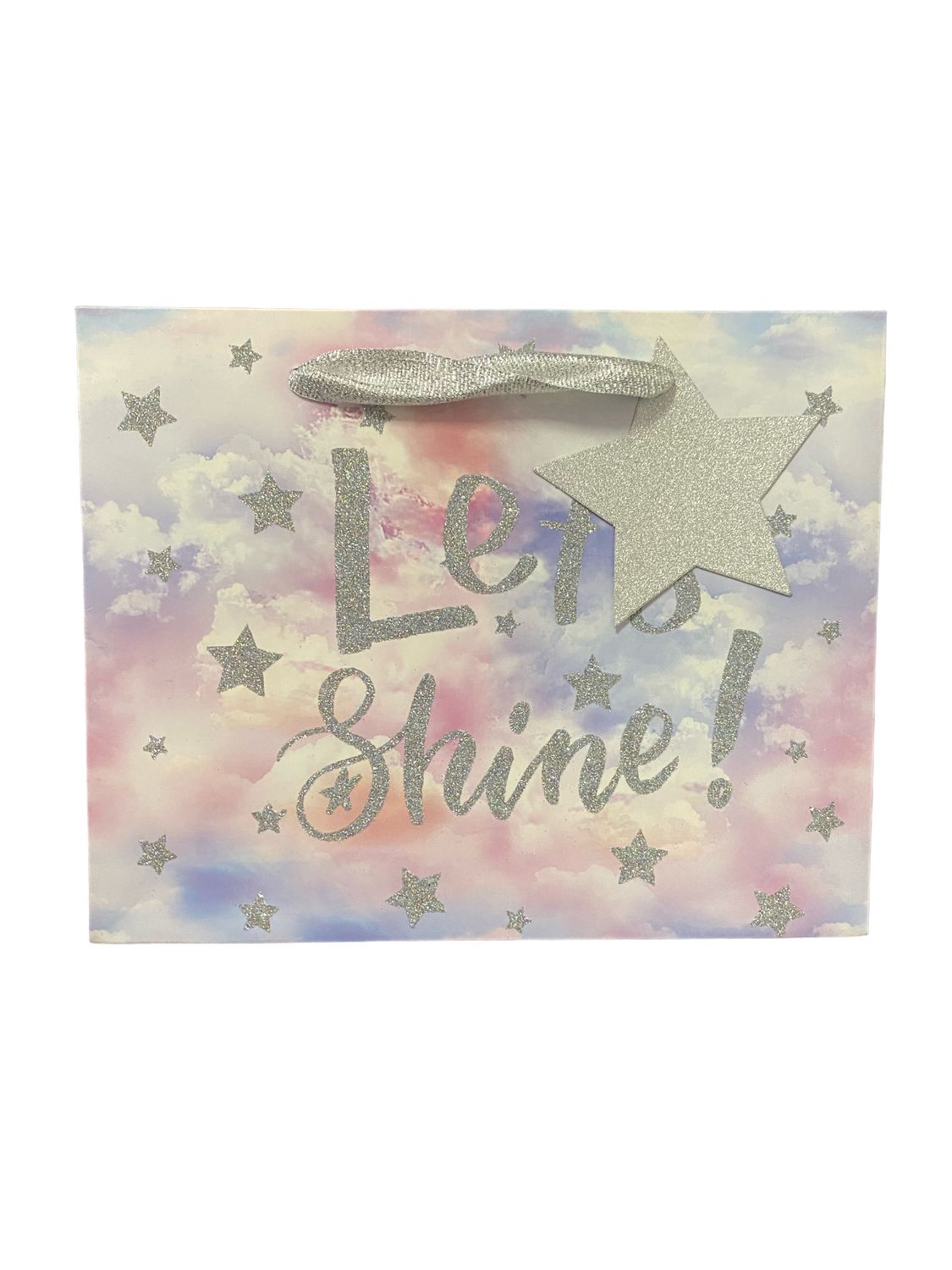 Lets Shine Silver Stars Glitter In Clouds Medium Rectangular Gift Bag PK3 (R17.50 Each)