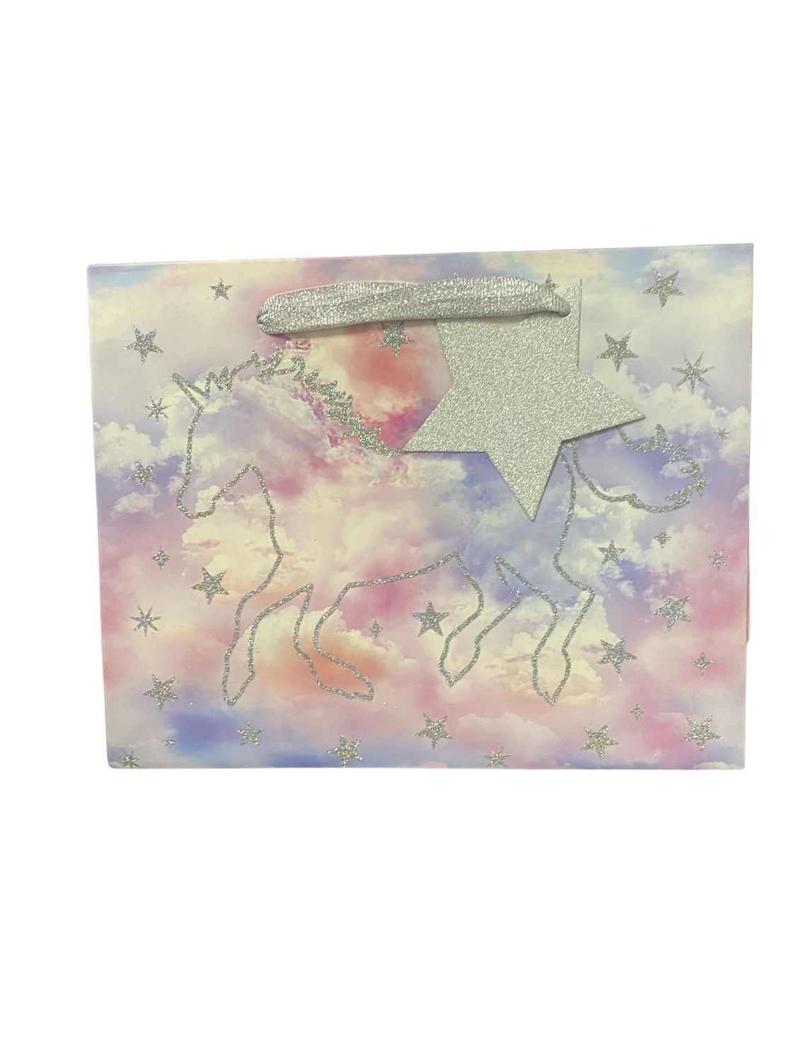 Unicorn &amp; Stars Silver Glitter In Clouds Small Rectangular Gift Bag PK3 (R17.50 Each)