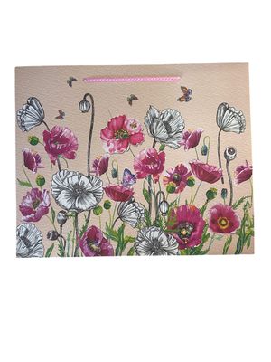 Flowers Pink Rectangular Medium Gift Bag PK3 (R15.50 Each)