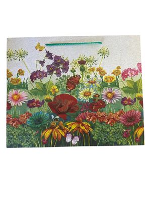 Flowers Green Rectangular Medium Gift Bag PK3 (R15.50 Each)