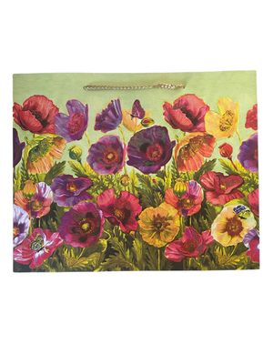 Flowers Lime Green Rectangular Medium Gift Bag PK3 (R15.50 Each)