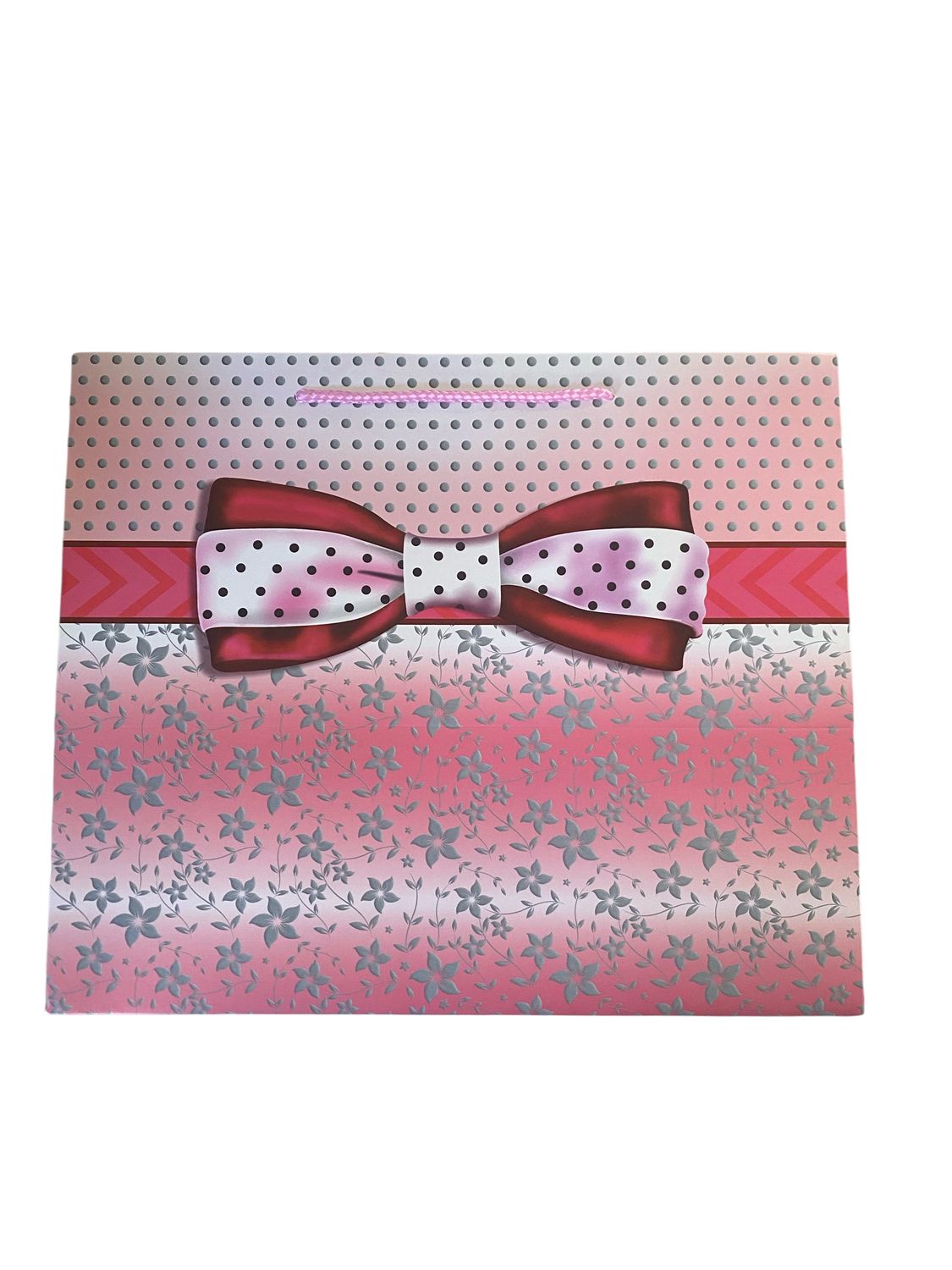 Pink Bow With Dots Rectangular XLarge Gift Bag PK3 (R32.50 Each)