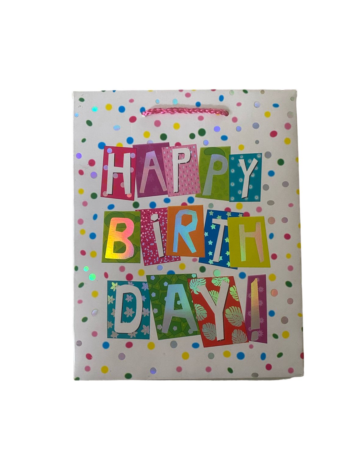 Happy Birthday Dots White Medium Gift Bag PK3 (R15.50 Each)