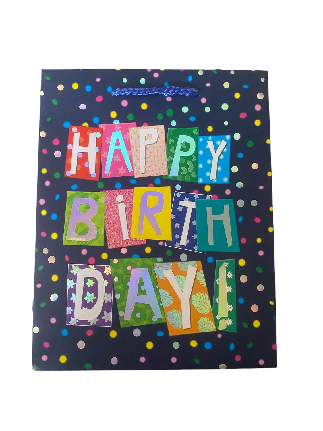 Happy Birthday With Dots Navy Blue Small Gift Bag PK3 (R10.50 Each)