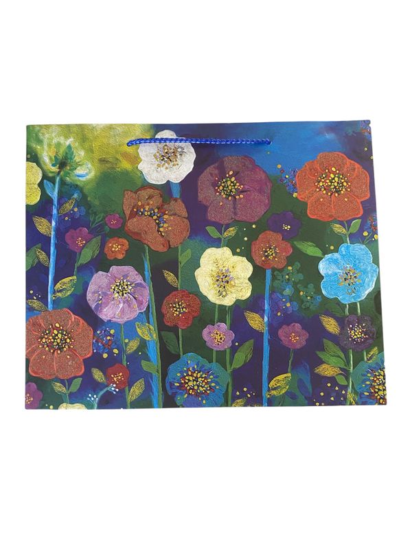 Flowers Blue Rectangular Large Gift Bag PK3 (R22.50 Each)