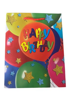 Happy Birthday Balloons With Stars Medium Gift Bag PK3 R15.50 Each