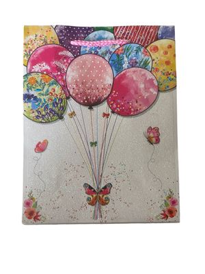 Balloons &amp; Butterflies Glitter Small Gift Bag PK3 (R10.50 Each)