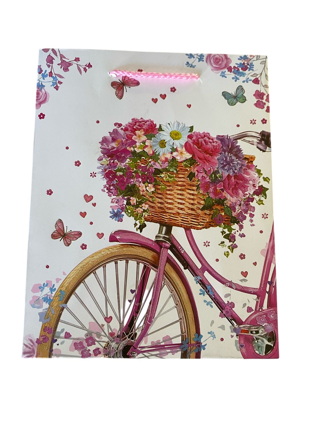 Flowers and Bicycle White Medium Gift Bag PK3 (R15.50 Each)
