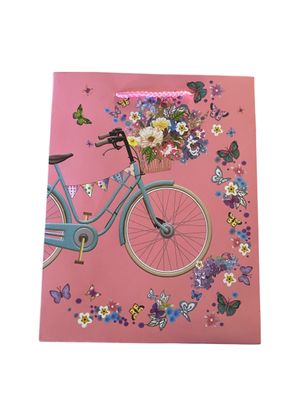Flowers and Bicycle Peach Small Gift Bag PK3 (R10.50 Each)