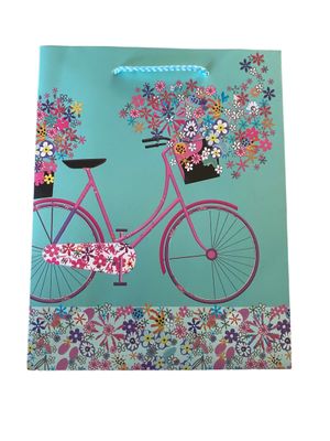 Flowers and Bicycle Green Small Gift Bag PK3 (R10.50 Each)