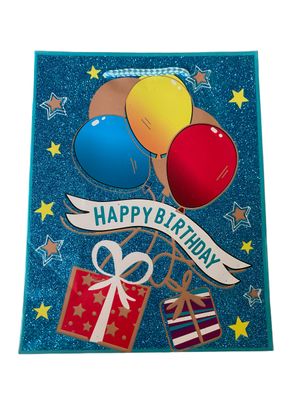 Happy Birthday Glitter Blue Large Gift Bag PK3 (R20 Each)