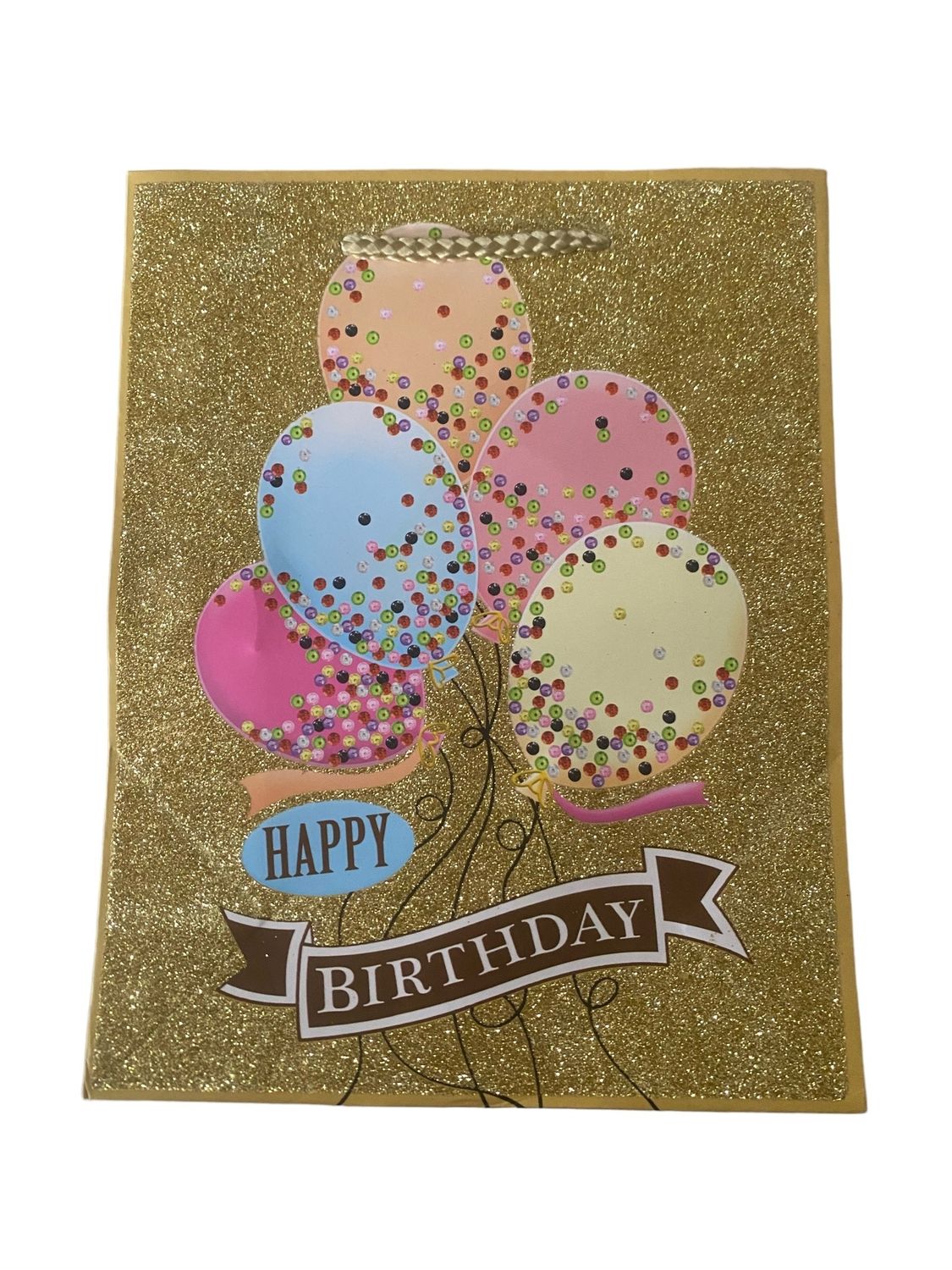 Happy Birthday Glitter Gold Medium Gift Bag PK3 R15.50 Each