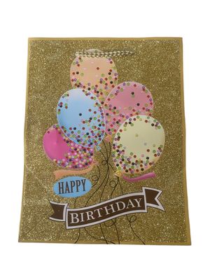 Happy Birthday Glitter Gold Medium Gift Bag PK3 R15.50 Each