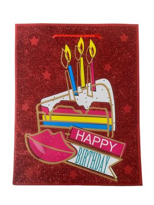 Happy Birthday Glitter Red Medium Gift Bag PK3 (R15.50 Each)
