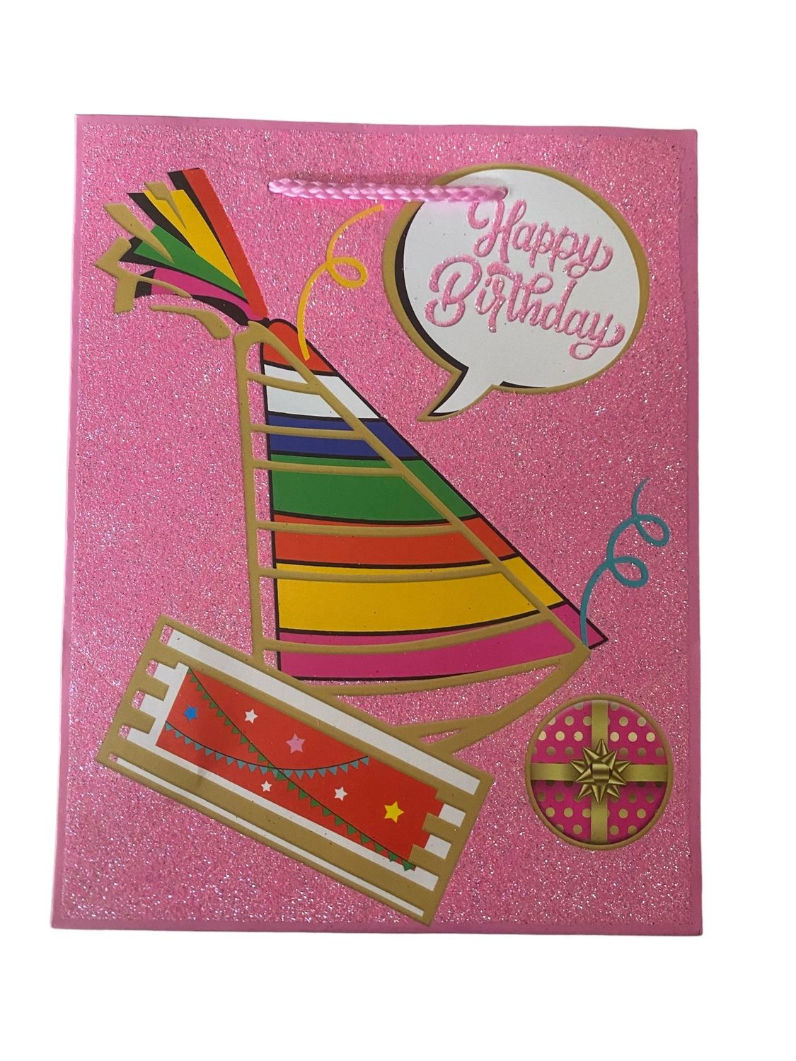 Happy Birthday Glitter Pink Small Gift Bag PK3 (R10.50 Each)