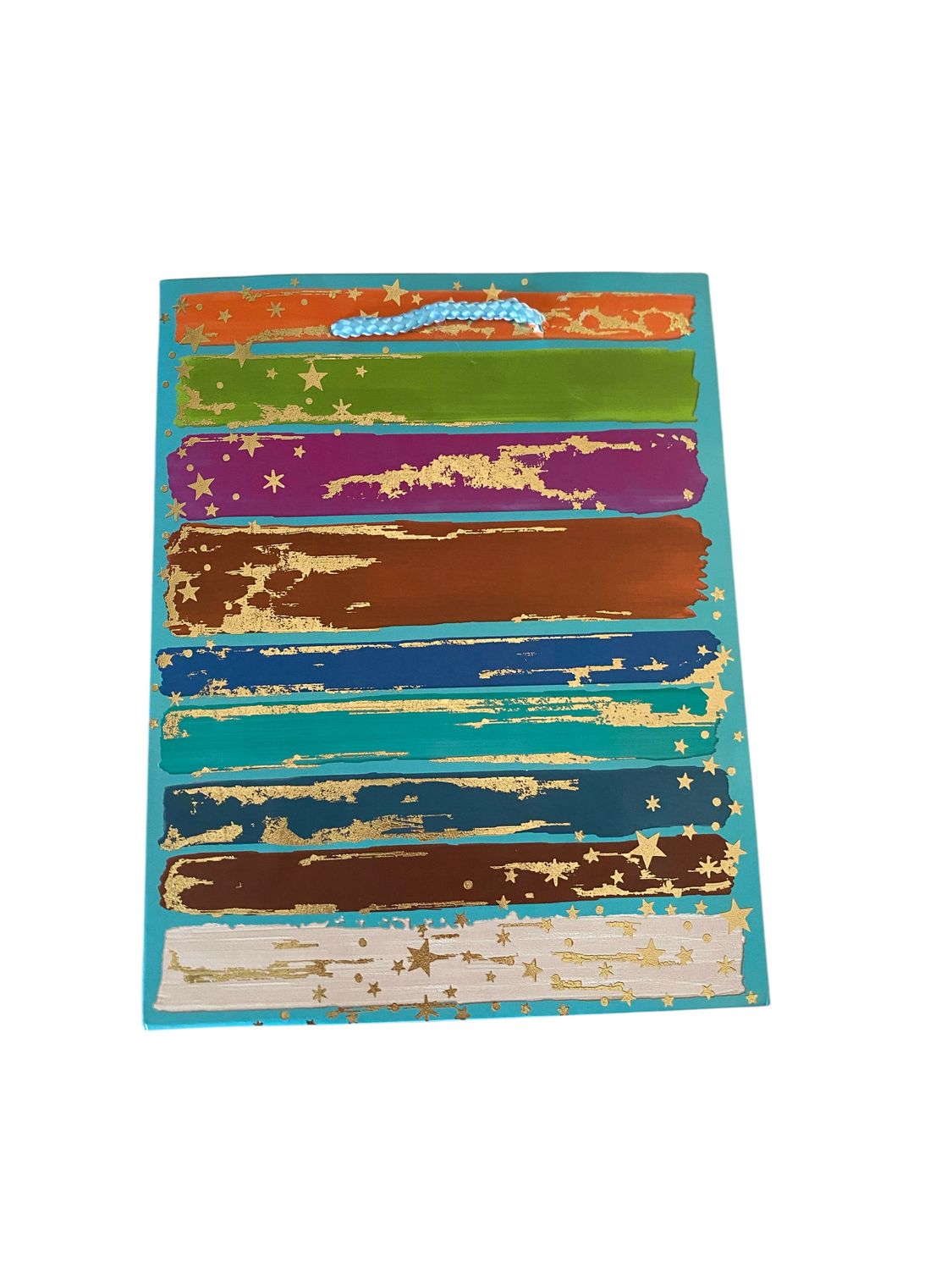 Turquoise Multi-coloured Stripes with Stars Large Gift Bag PK3 (R19.50 Each)