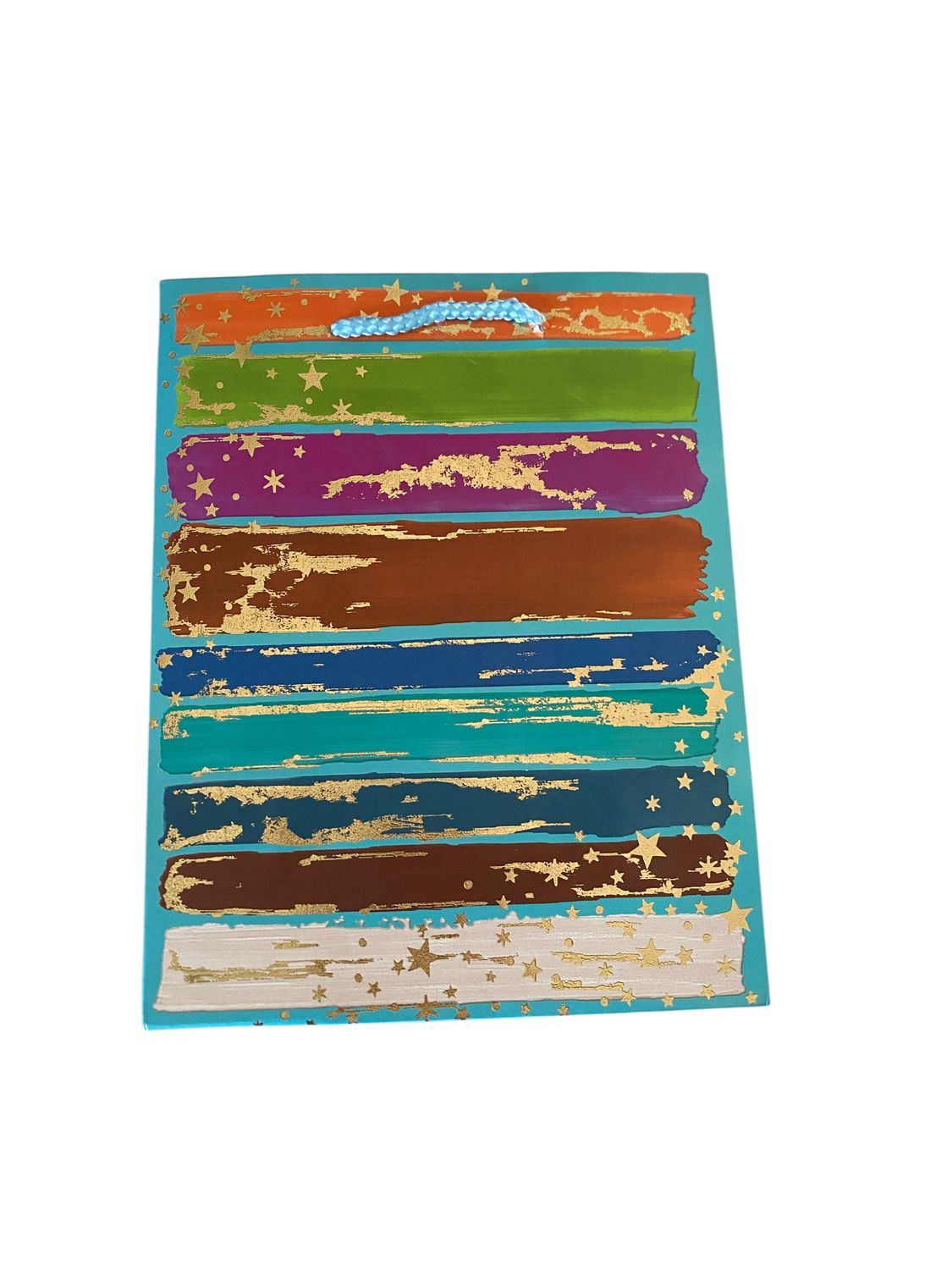 Turquoise Multi-coloured Stripes with Stars Medium Gift Bag  PK3 (R15.50 Each)
