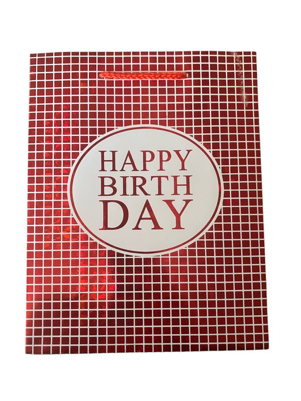 Happy Birthday Metallic Squares Red Medium Gift Bag PK3 (R15.50 Each)