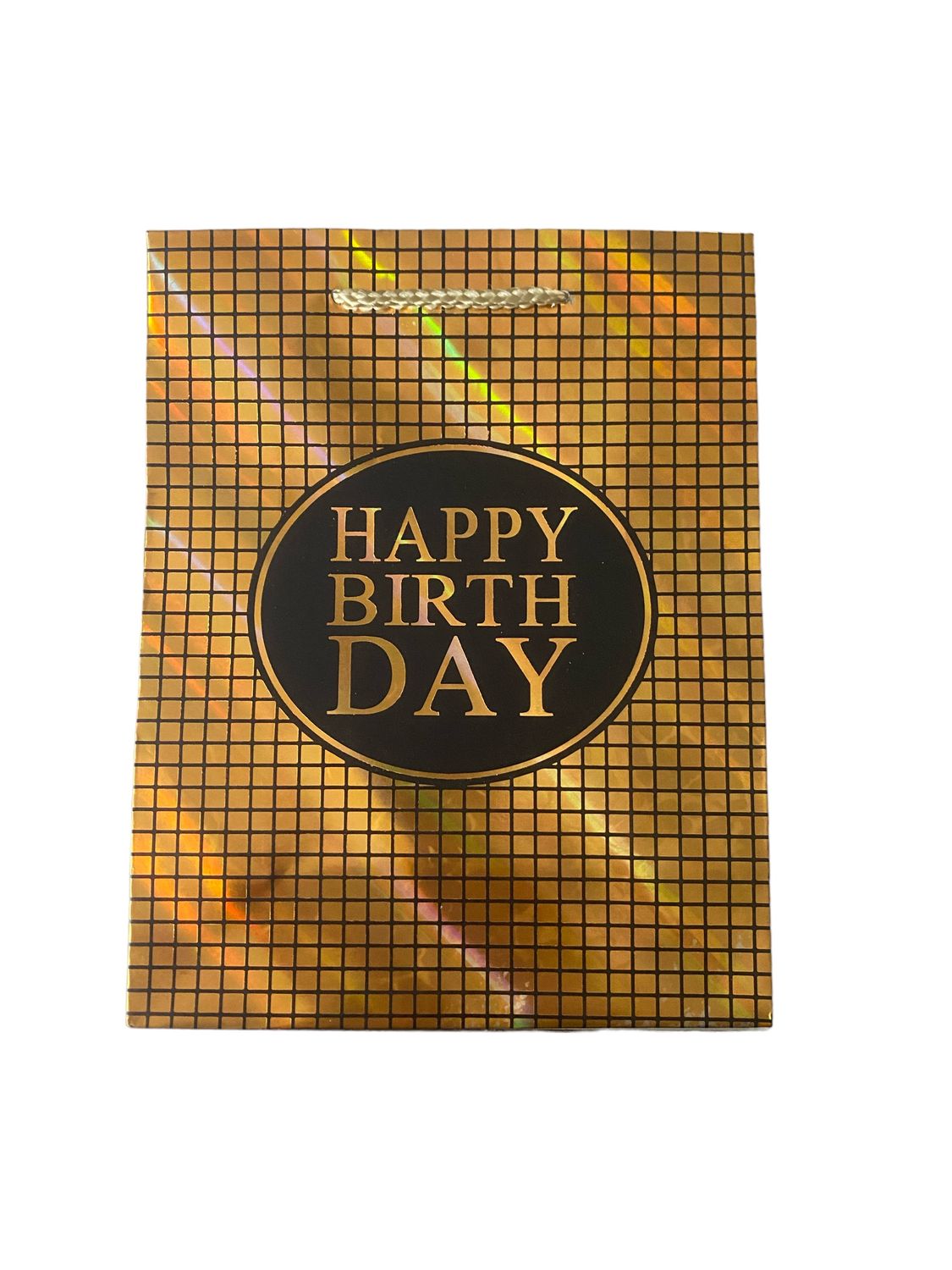 Happy Birthday Metallic Squares Gold Medium Gift Bag PK3 (R15.50 Each)