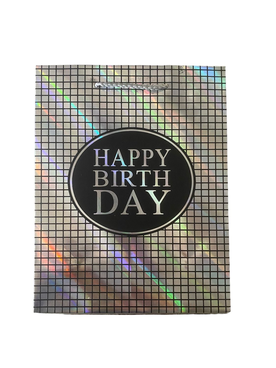 Happy Birthday Metallic Squares Silver Medium Gift Bag PK3 (R15.50 Each)