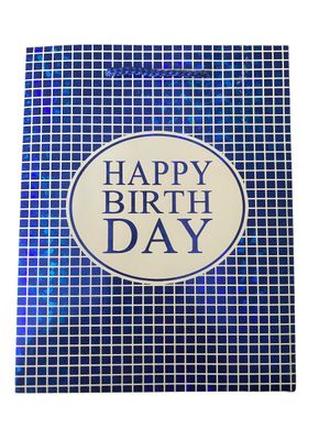 Happy Birthday Metallic Squares Blue Medium Gift Bag PK3 (R15.50 Each)