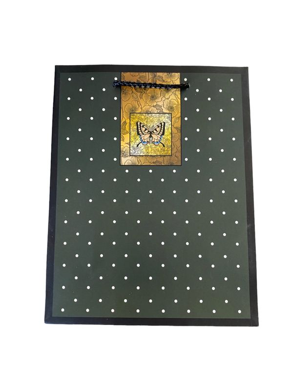 Butterfly &amp; Dots Army Green Medium Gift Bag  PK3 (R15.50 Each)