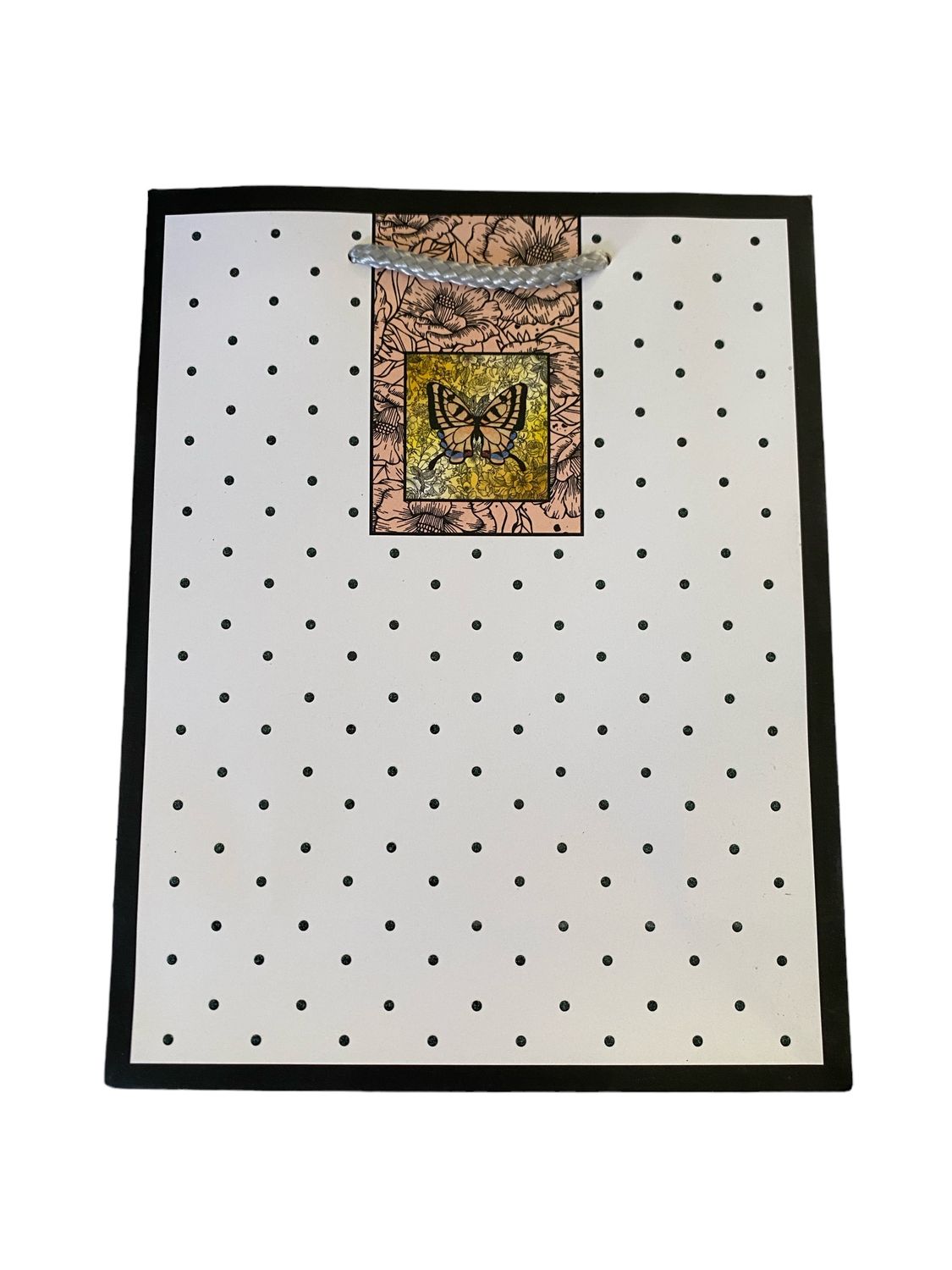 Butterfly &amp; Dots White Medium Gift Bag  PK3 (R15.50 Each)