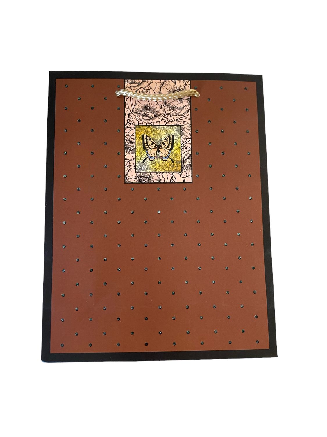 Butterfly &amp; Dots Brown Small Gift Bag  PK3 (R10.50 Each)