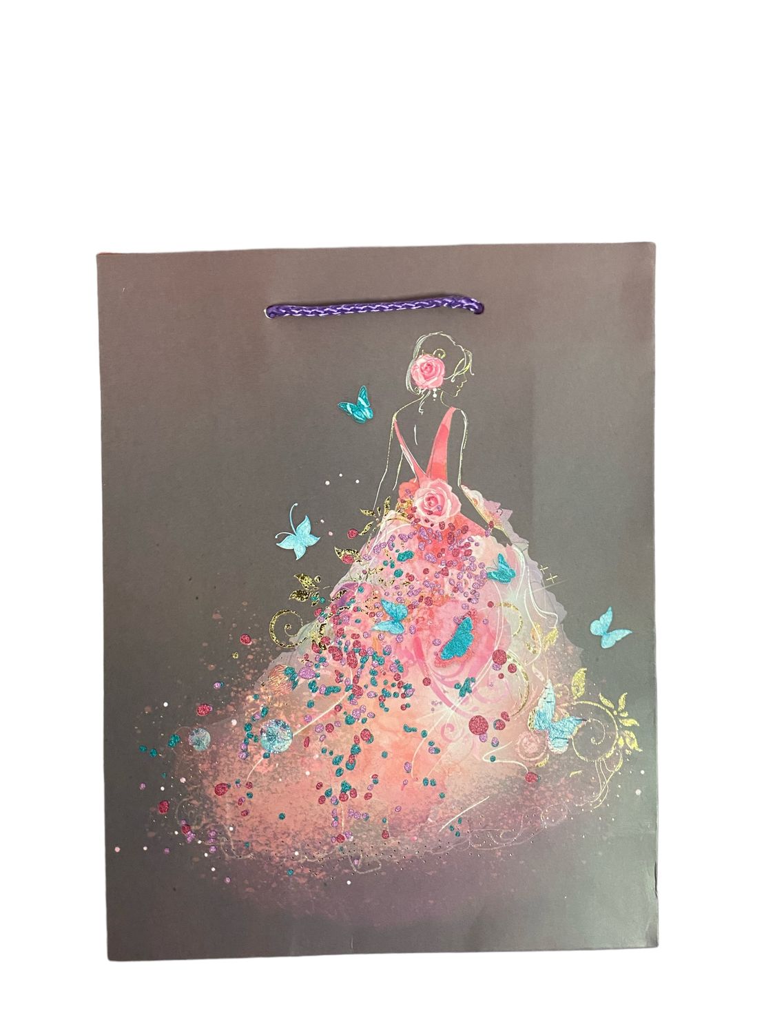 Lady In Pink Dress with Butterflies Medium Gift Bag PK3 (R15.50 Each)